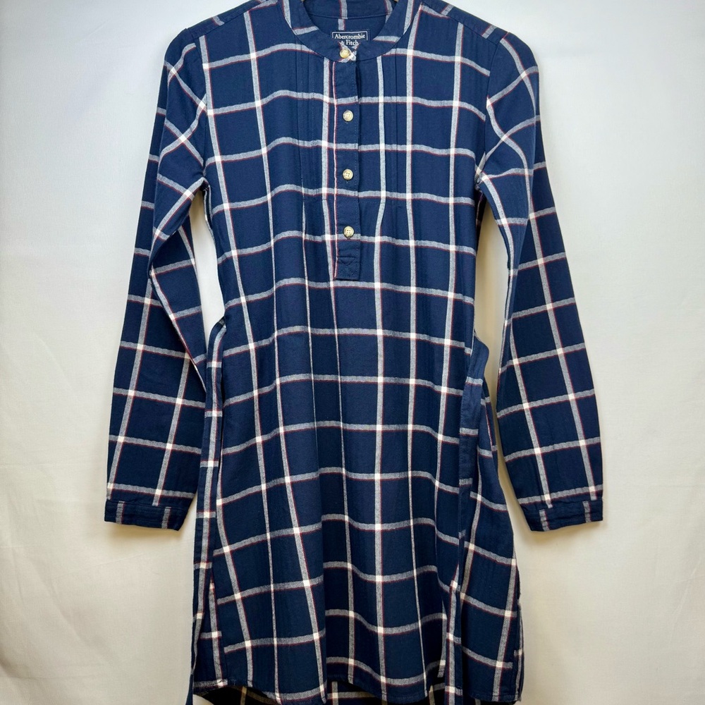 Abercrombie & Fitch Plaid Flannel Shirt Dress | Navy Plaid | XS - Picture 4 of 7